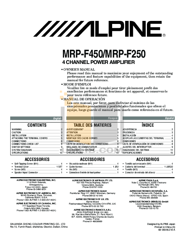 Download free pdf for Alpine MRP-F450 Car Amplifier manual
